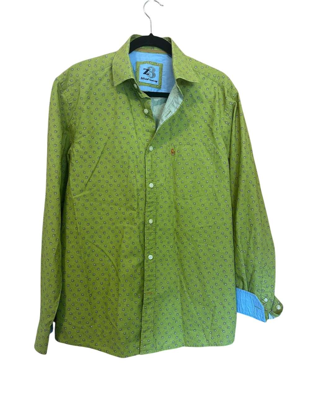 Z3 Maple Leaf Print Green Cotton Relaxed Fit Button-Down Shirt Men's Size 15.5 - Picture 10 of 10